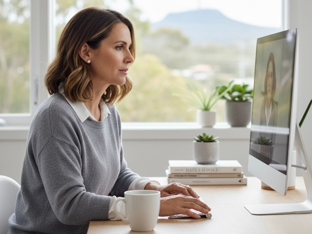Female working from home on a video call